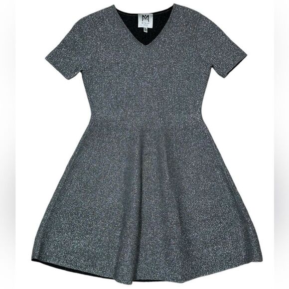 Milly Minis Girls Fancy Silver Metallic Twirly Skater Dress - Picture 1 of 5